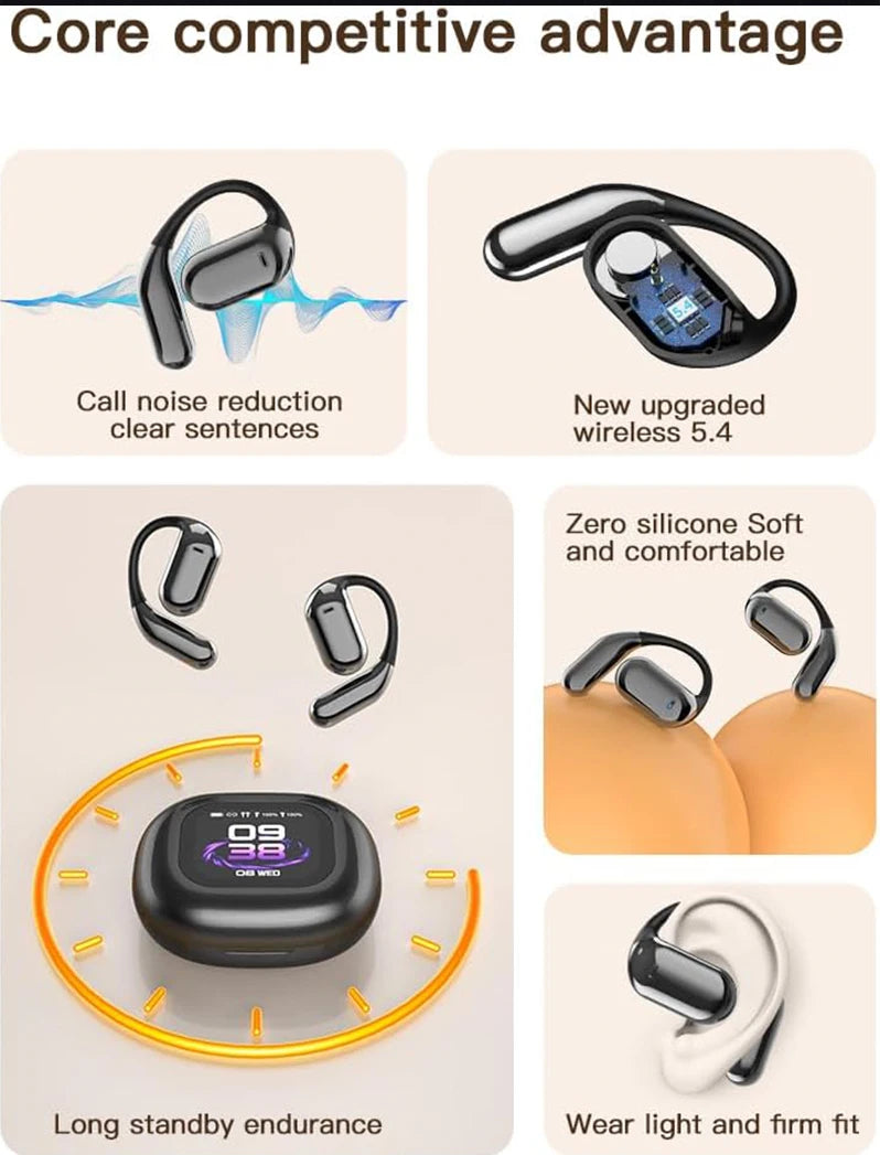 UYUXIO OWS Real Time Translation Earbuds with 144 Languages AI Translating Earphone with LCD Touch Screen Ear Buds Headphone