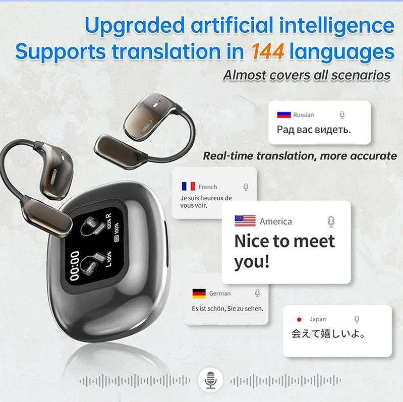 UYUXIO OWS Real Time Translation Earbuds with 144 Languages AI Translating Earphone with LCD Touch Screen Ear Buds Headphone