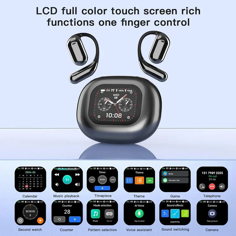 UYUXIO OWS Real Time Translation Earbuds with 144 Languages AI Translating Earphone with LCD Touch Screen Ear Buds Headphone