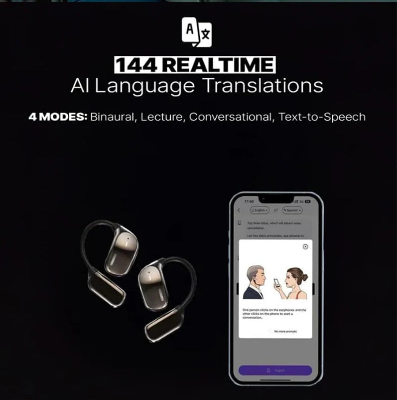 UYUXIO OWS Real Time Translation Earbuds with 144 Languages AI Translating Earphone with LCD Touch Screen Ear Buds Headphone
