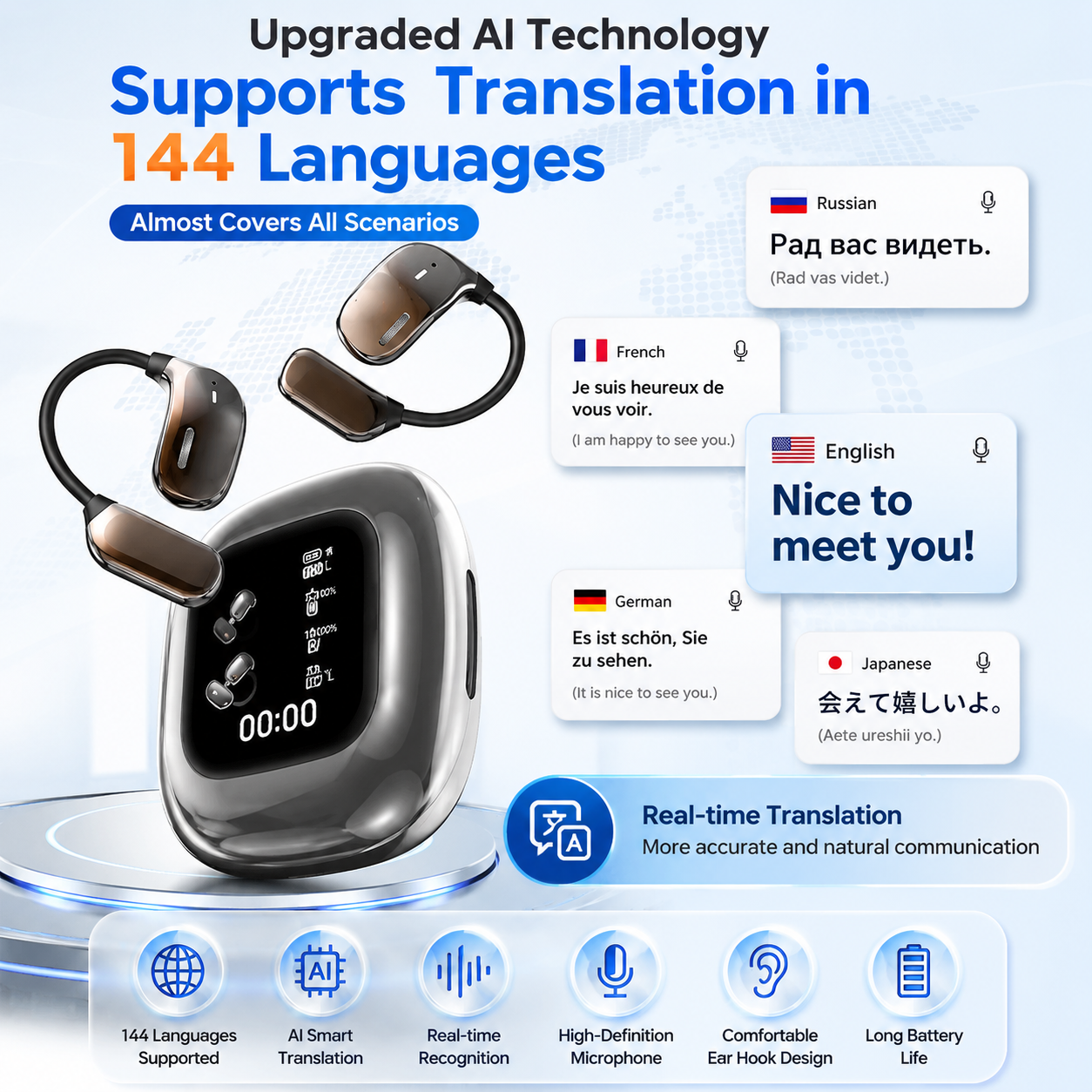 Velora AI Translator Earbuds™ – Real-Time Translation in 144 Languages